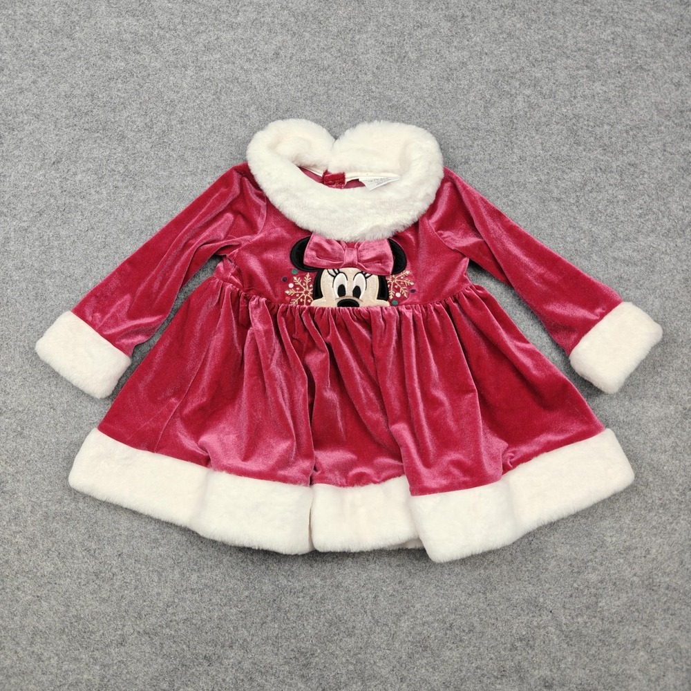 Disney Baby Dress Girls 12-18 Months Pink Minnie Mouse Velour Fur Trim New